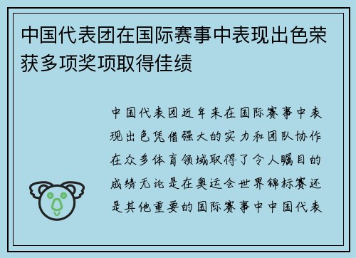 中国代表团在国际赛事中表现出色荣获多项奖项取得佳绩